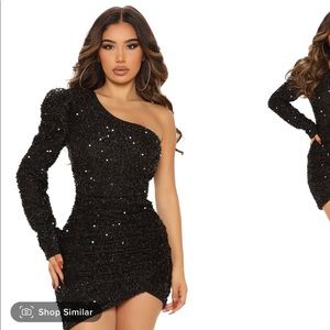 Black Sequin iOne Sleeve Mini Dress
